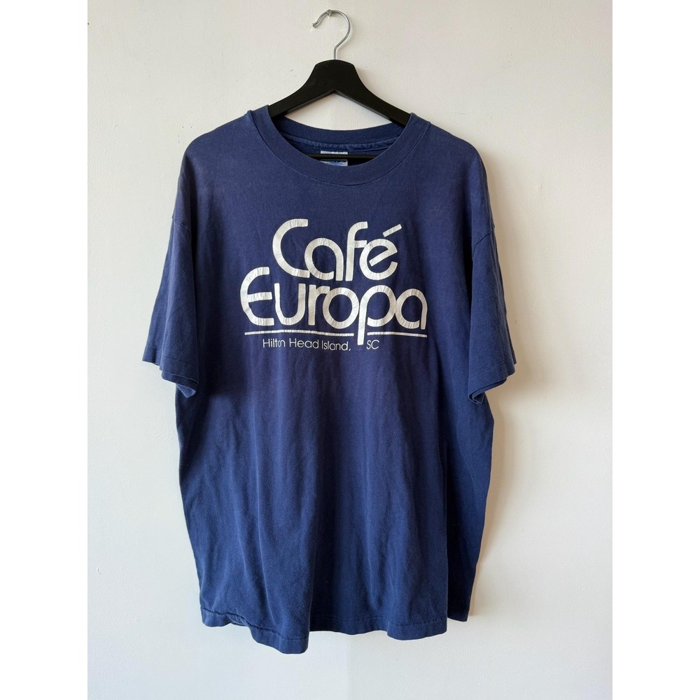 Vintage Cafe Europa Shirt Mens Large Hilton Head Island SC Hanes Graphic 90s Tee